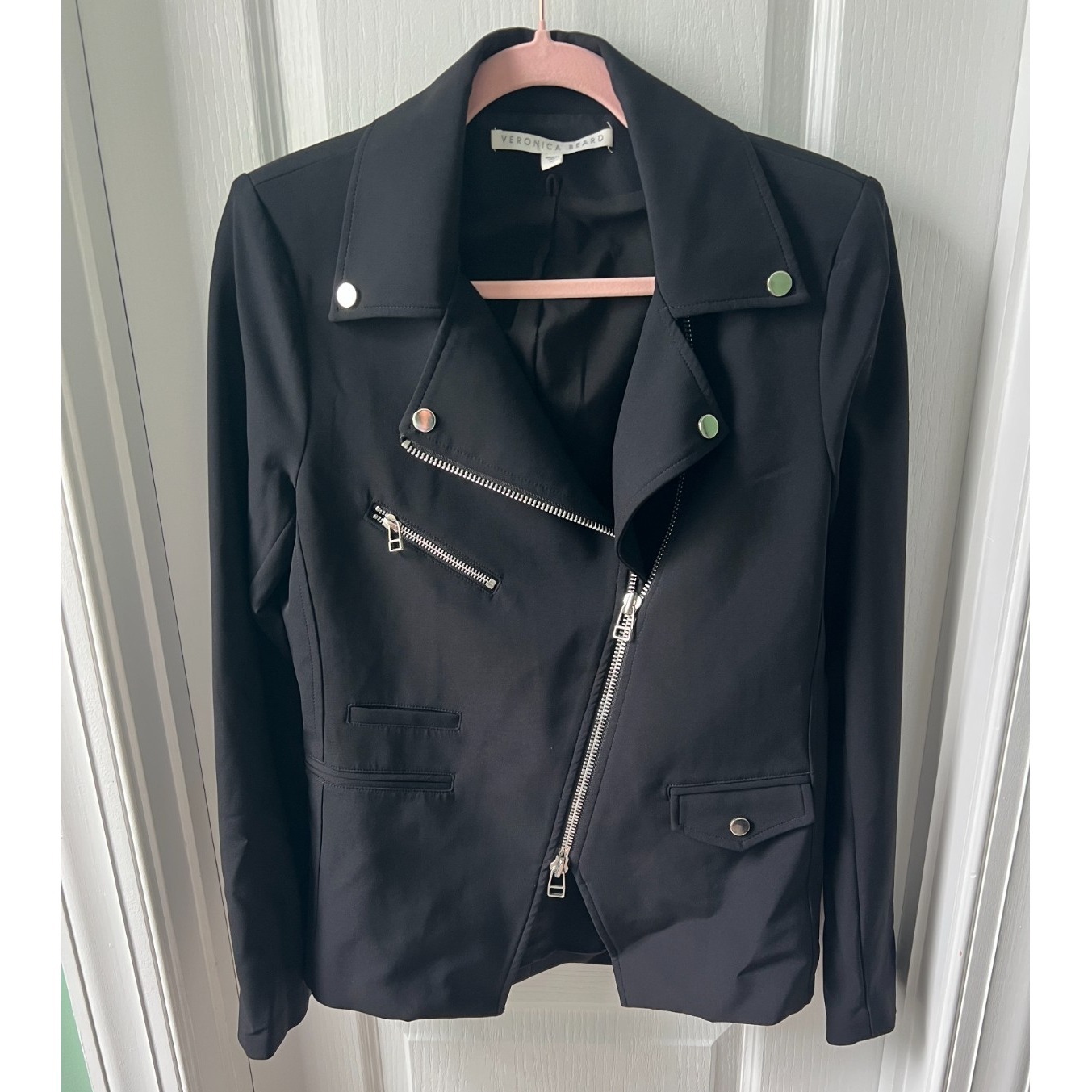 Veronica Beard Hadley Scuba Dickey Moto Jacket Blazer Black Size 10
